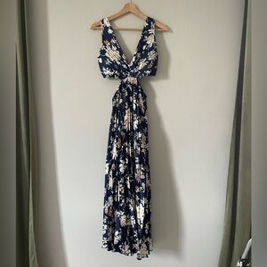 Abercrombie Navy Floral Pleated Midi Dress